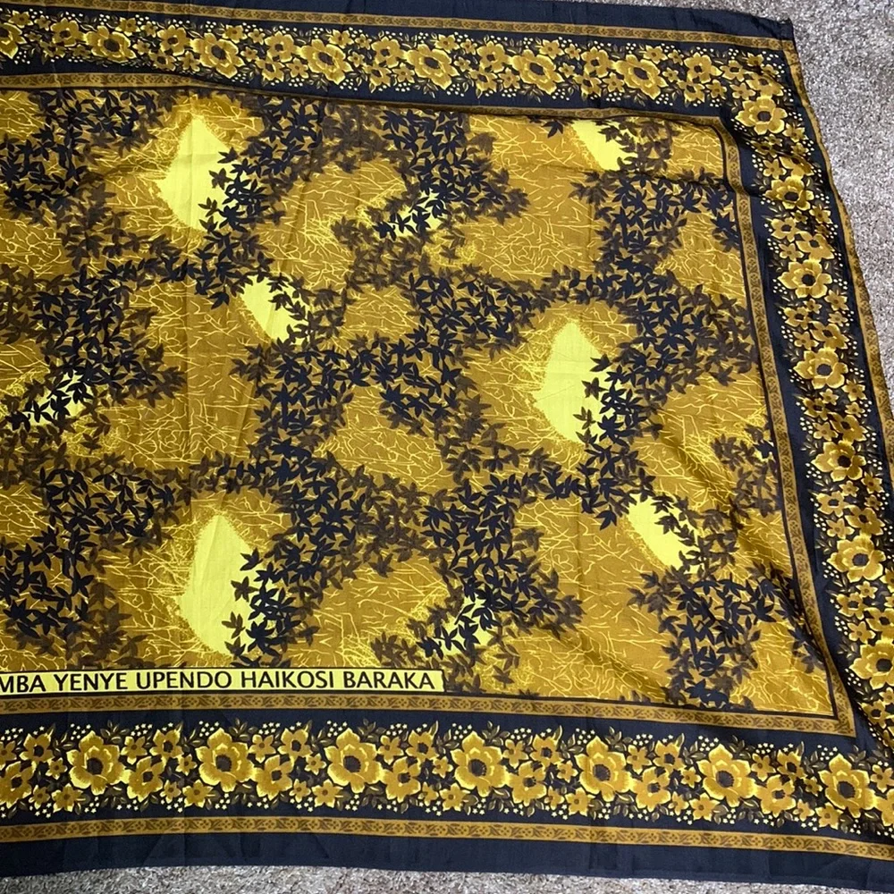 Karibu Textile | East African Wall Hang Tapestry | Orange Yellow Black Floral